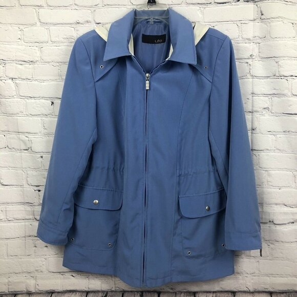 Utex Winter Raincoat Jacket Blue Detachable Hood Windbreaker Full Zip Sz Medium - Picture 1 of 12